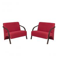 Kit 2 Poltronas 2 Lugares Suede Braço Madeira Vermelho - 1