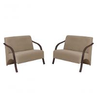 Kit 2 Poltronas 2 Lugares Suede Braço Madeira Cappuccino - 1