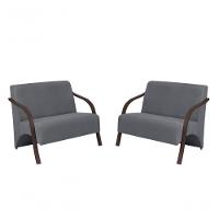 Kit 2 Poltronas 2 Lugares Suede Braço Madeira Cinza - 1