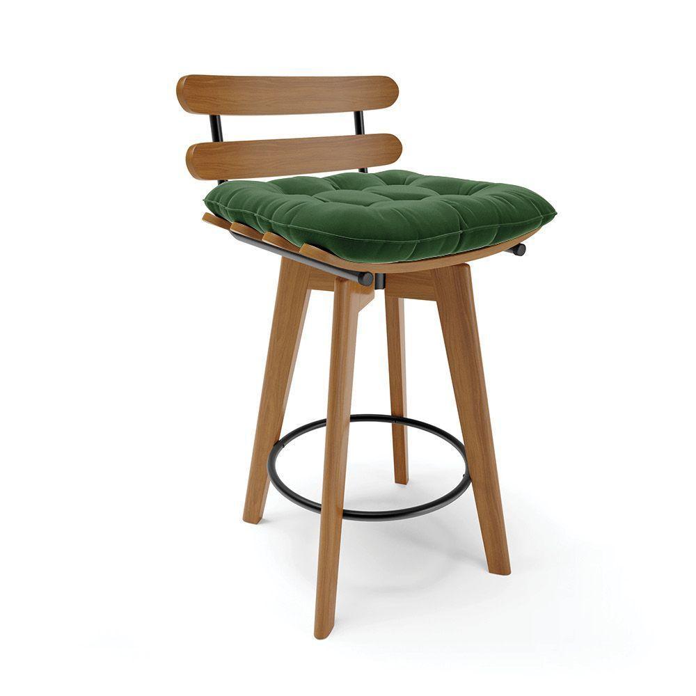 Banqueta Giratória Costela Suede Verde Base Madeira Ma70 - 1