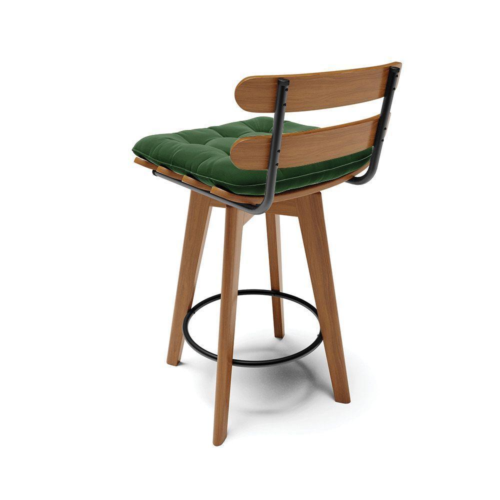 Banqueta Giratória Costela Suede Verde Base Madeira Ma70 - 5