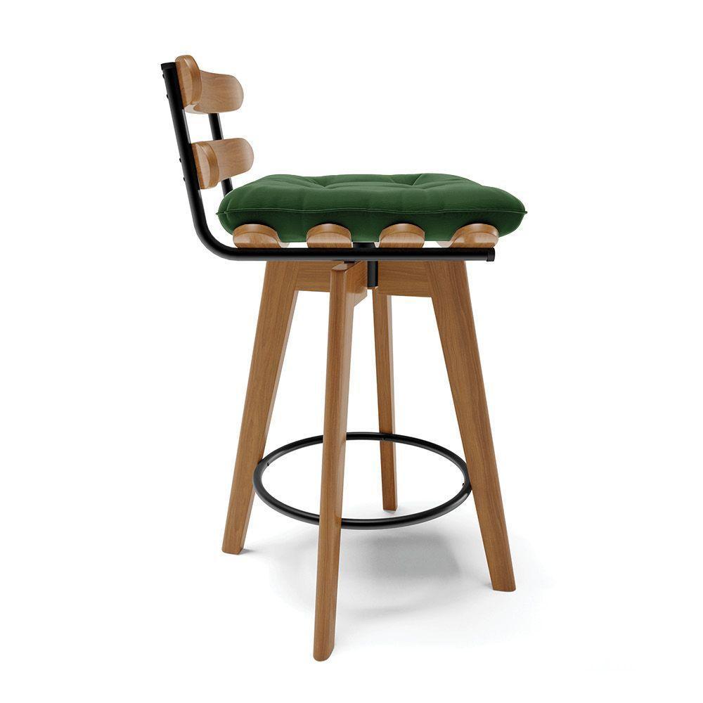 Banqueta Giratória Costela Suede Verde Base Madeira Ma70 - 6