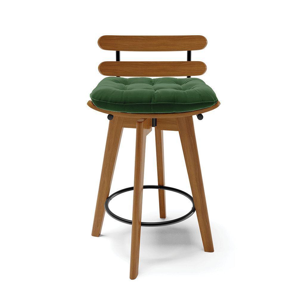 Banqueta Giratória Costela Suede Verde Base Madeira Ma70 - 7