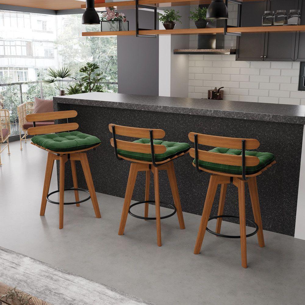 Banqueta Giratória Costela Suede Verde Base Madeira Ma70 - 8