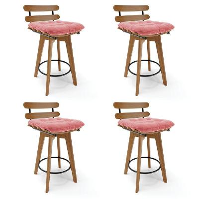 Kit 04 Banquetas Giratória Costela Suede Base Madeira Rose
