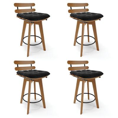 Kit 04 Banquetas Giratória Costela Suede Base Madeira Preto