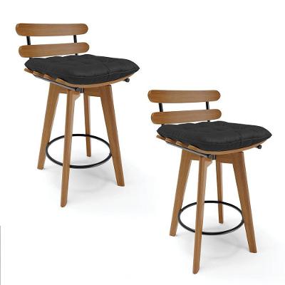 Kit 02 Banquetas Giratória Costela Preto Base Madeira