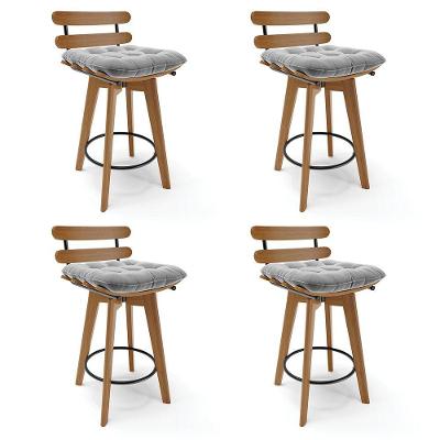 Kit 04 Banquetas Giratória Costela Suede Base Madeira Cinza