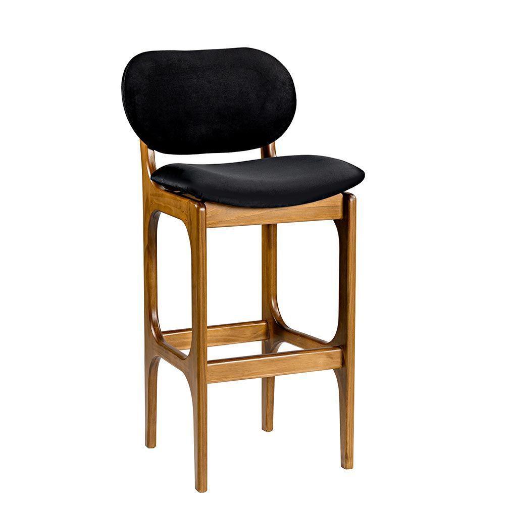 Banqueta Alta Madeira Maciça Soshoku Suede Preto/Imbuia - 1