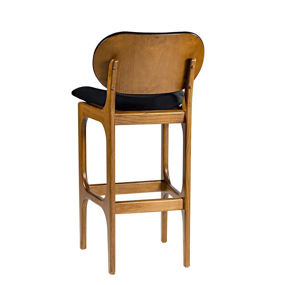 Banqueta Alta Madeira Maciça Soshoku Suede Preto/Imbuia - 2