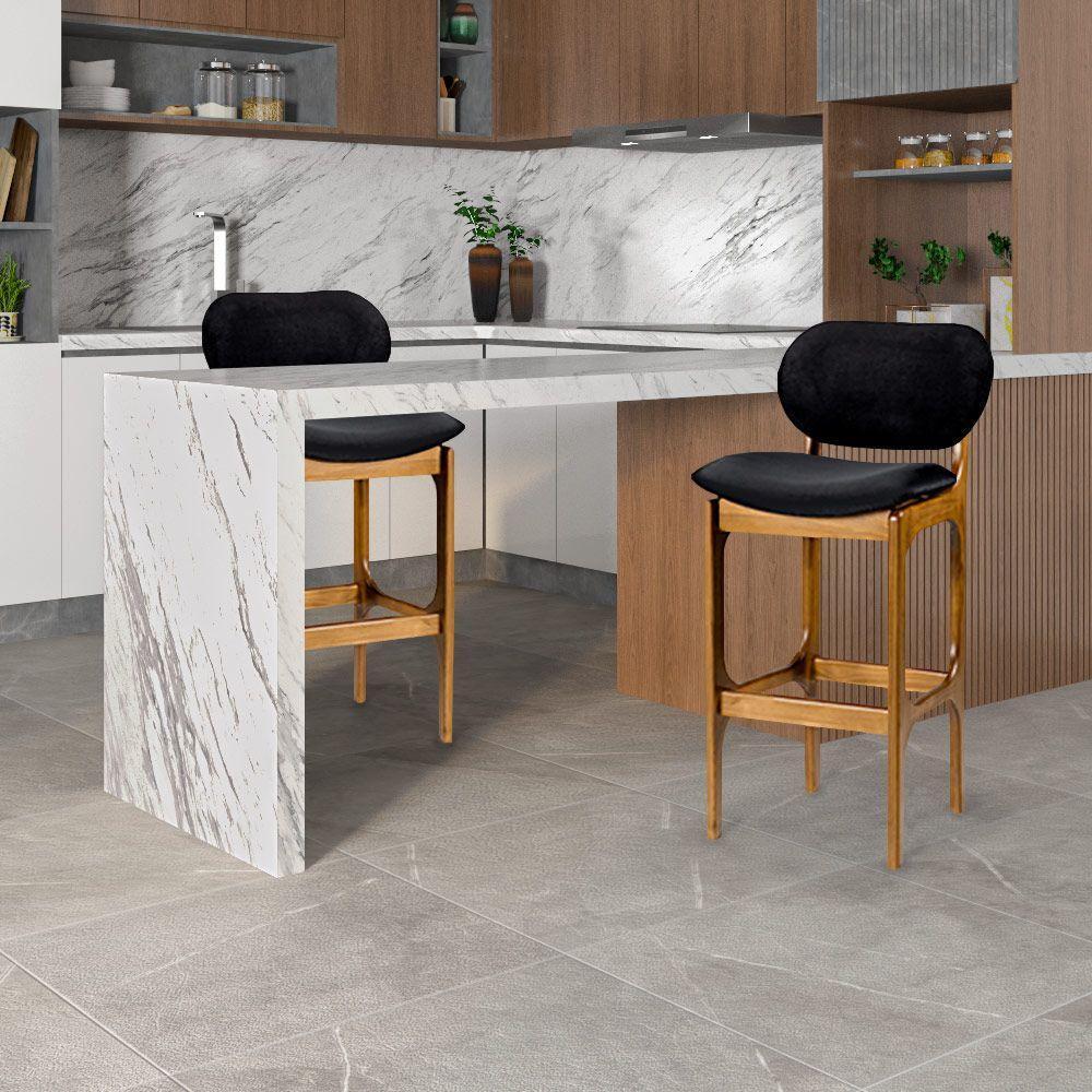 Banqueta Alta Madeira Maciça Soshoku Suede Preto/Imbuia - 3