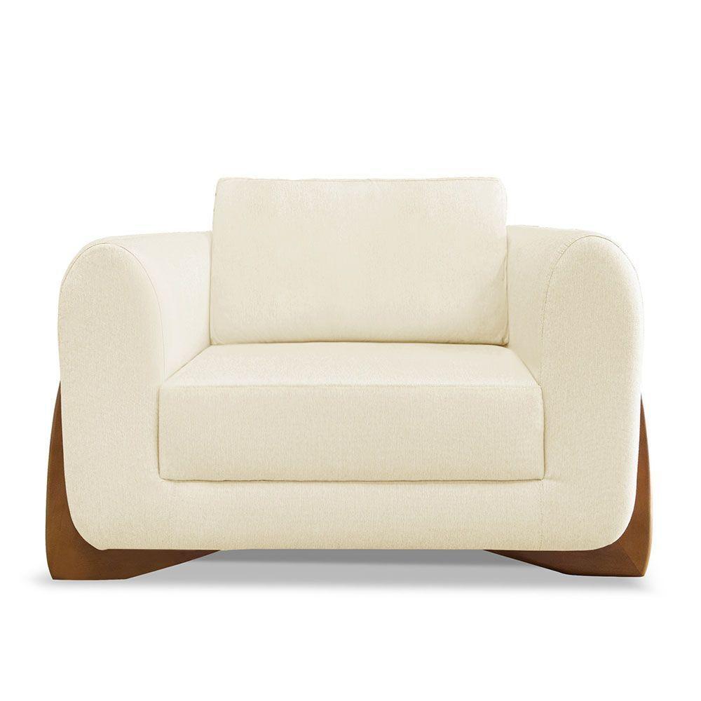 Kit 2 Poltronas Sala De Estar Lottus Linho Pés Castanho Bege - 6