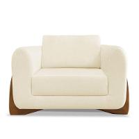 Kit 2 Poltronas Sala De Estar Lottus Linho Pés Castanho Bege - 6