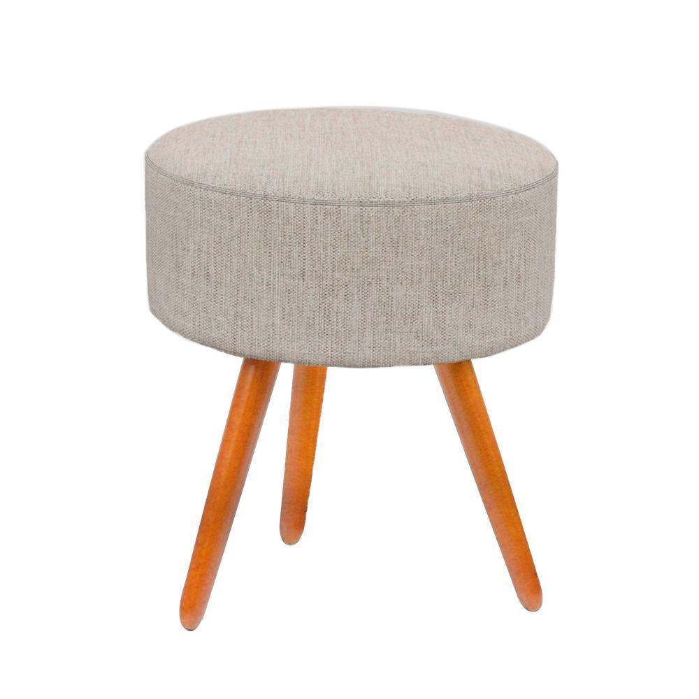 Poltrona Pé Palito + Puff Redondo Linho Cinza - 4