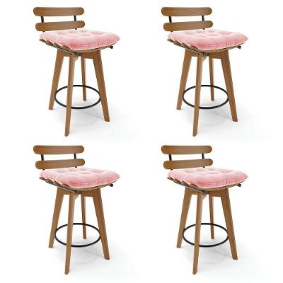 Kit 04 Banquetas Giratória Suede Base Madeira Rosa Bebê