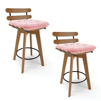 Kit 02 Banquetas Giratória Suede Base Madeira Rosa Bebê