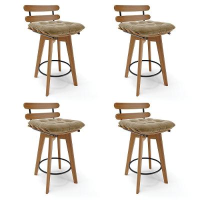 Kit 04 Banquetas Giratória Suede Marrom Rato Base Madeira