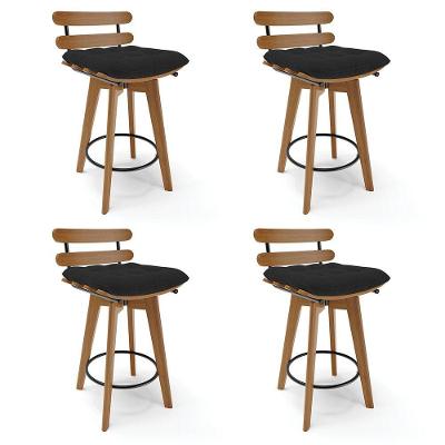 Kit 04 Banquetas Giratória Costela Base Madeira Preto