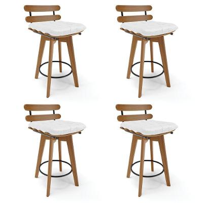 Kit 04 Banquetas Giratória Costela Base Madeira Branco