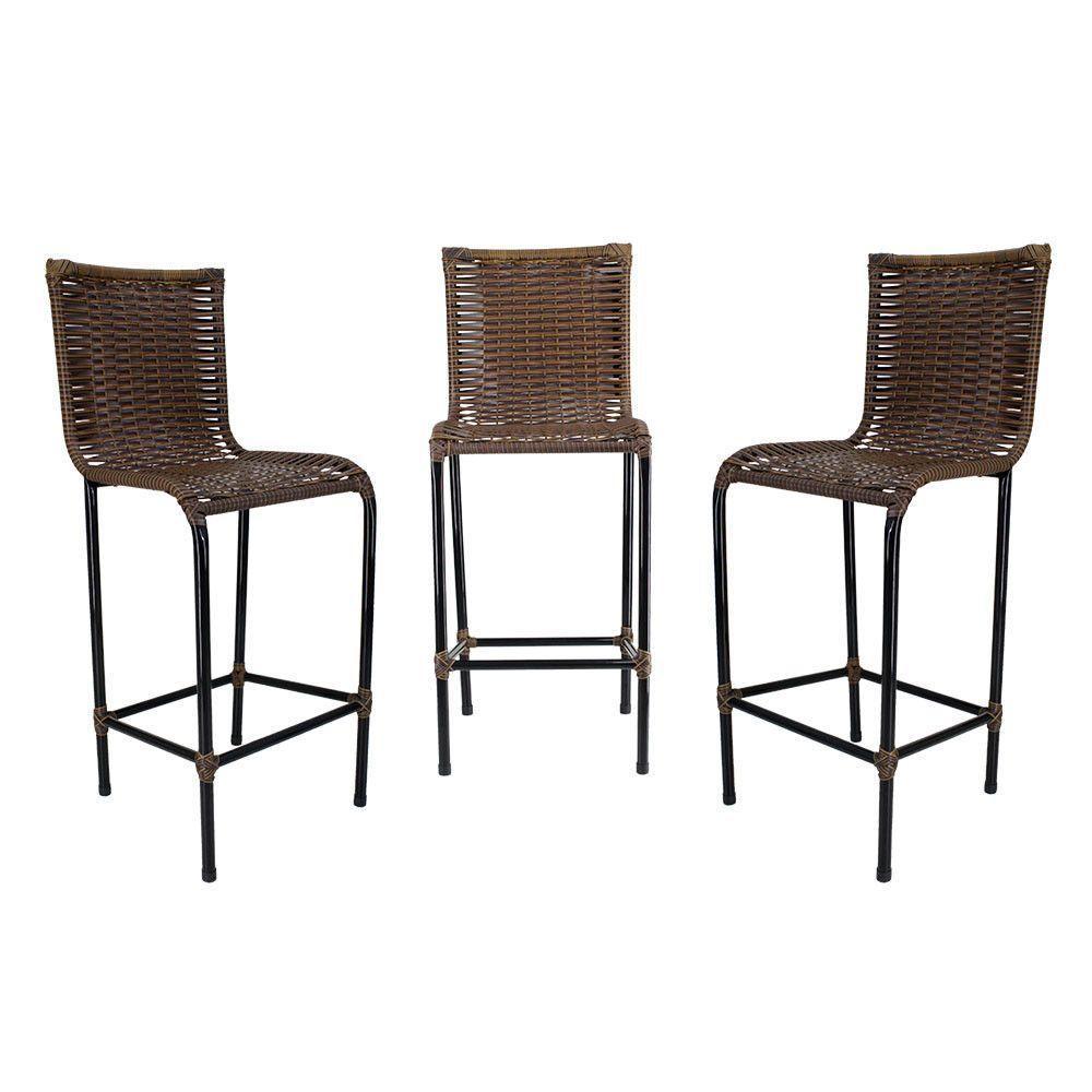 Kit 3 Banquetas Alta Diplomata Fibra Sintética Argila - 1