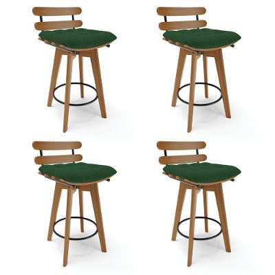 Kit 04 Banquetas Giratória Costela Base Madeira Verde