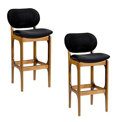 Kit 2 Banquetas Alta Soshoku Suede Preto/Imbuia