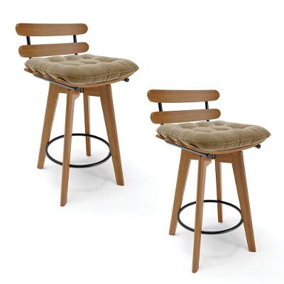 Kit 02 Banquetas Giratória Suede Marrom Rato Base Madeira