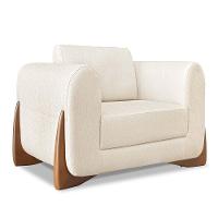 Kit Poltrona E Sofá 2 Lugares Linho Pés Castanho Cor Natural - 17