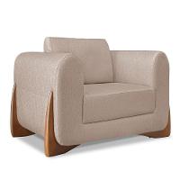 Kit Poltrona E Sofá 2 Lugares 1,80M Linho Areia Pés Castanho - 5