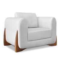 Kit Poltrona E Sofá 2 Lugares Linho Pés Castanho Cor Cinza - 5