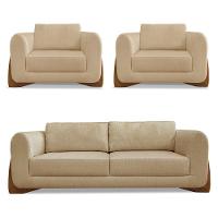 Kit 2 Poltronas E Sofá 2 Lugares Linho Pés Castanho Dourado - 1