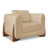 Kit 2 Poltronas E Sofá 2 Lugares Linho Pés Castanho Dourado - 5