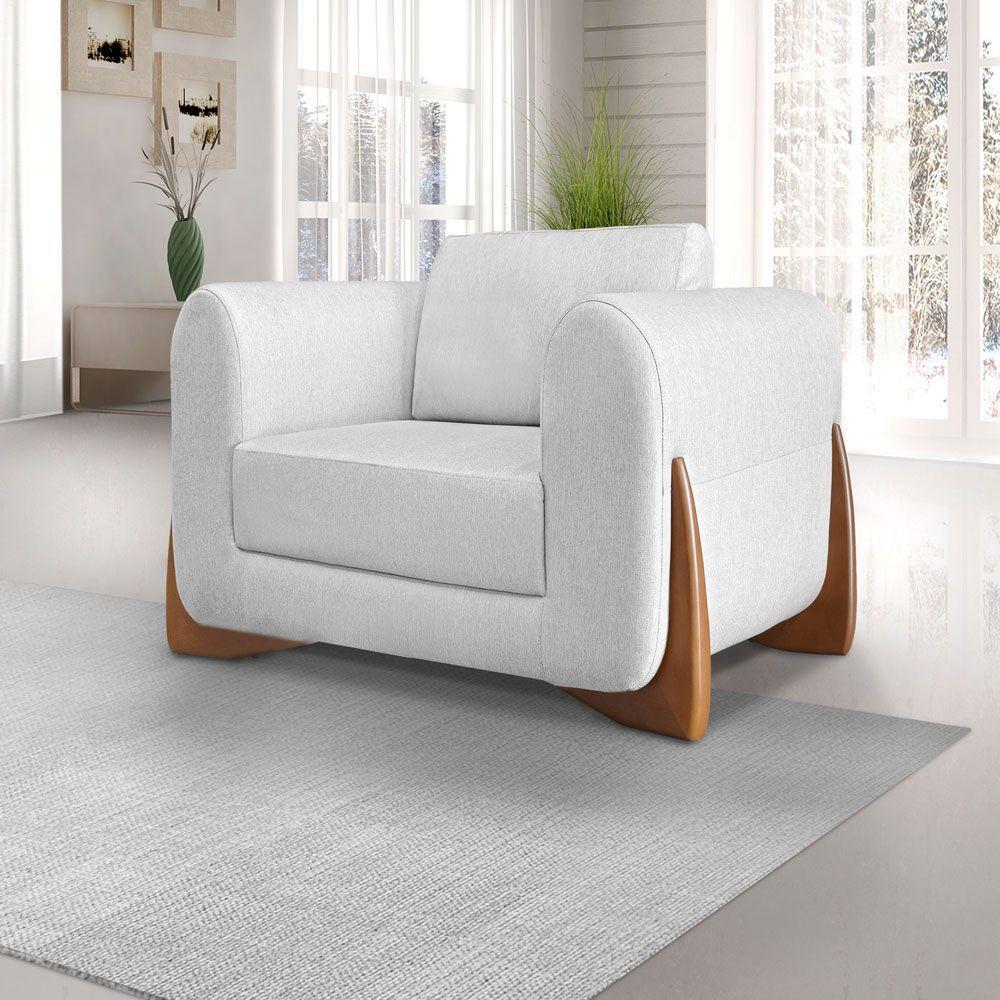 Kit 2 Poltronas E Sofá 2 Lugares Linho Pés Castanho Cinza - 8