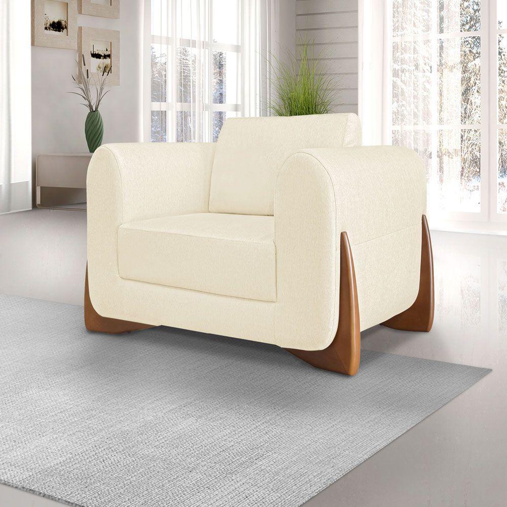 Kit 2 Poltronas Sala De Estar Lottus Linho Bege Pés Castanho - 8