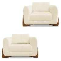 Kit 2 Poltronas Sala De Estar Lottus Linho Bege Pés Castanho - 1