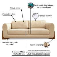 Kit Poltrona E Sofá 2 Lugares Linho Pés Castanho Cor Dourado