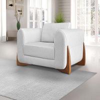 Kit Poltrona E Sofá 2 Lugares 1,60M Linho Cinza Pés Castanho - 7