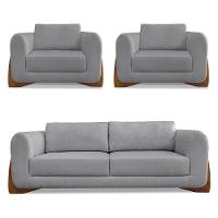 Kit 2 Poltronas E Sofá 2 Lugares Linho Pés Castanho Grafite - 1