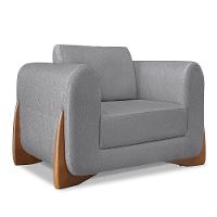 Kit 2 Poltronas E Sofá 2 Lugares Linho Pés Castanho Grafite - 5