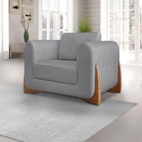 Kit 2 Poltronas E Sofá 2 Lugares Linho Pés Castanho Grafite - 7