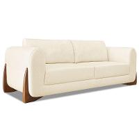 Kit 2 Poltronas E Sofá 2 Lugares Linho Pés Castanho Cor Bege - 17