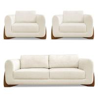 Kit 2 Poltronas E Sofá 2 Lugares Linho Pés Castanho Natural - 1