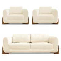 Kit 2 Poltronas E Sofá 2 Lugares Linho Bege Pés Castanho - 1