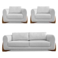 Kit 2 Poltronas E Sofá 2 Lugares Linho Pés Castanho Cinza - 1