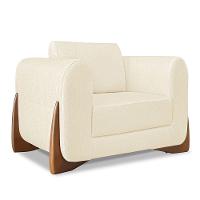 Kit 2 Poltronas E Sofá 2 Lugares Linho Pés Castanho Cor Bege - 5