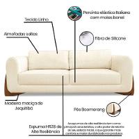 Kit Poltrona E Sofá 2 Lugares 1,80M Linho Bege Pés Castanho - 7