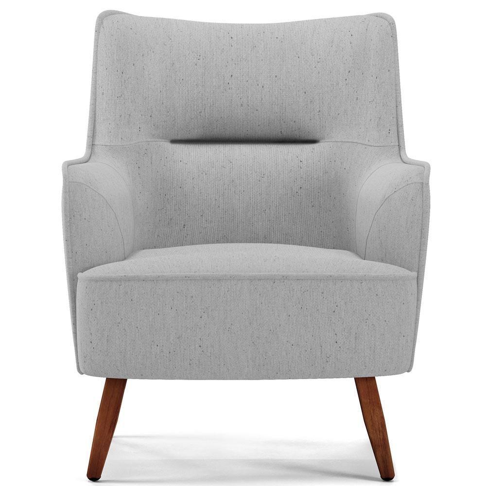 Kit 02 Poltronas Fixa Pés De Madeira Linho Cinza D-315 - 4