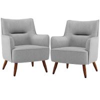 Kit 02 Poltronas Fixa Pés De Madeira Linho Cinza D-315 - 1