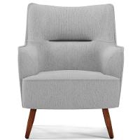 Kit 02 Poltronas Fixa Pés De Madeira Linho Cinza D-315