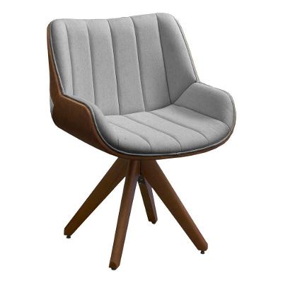 Poltrona Giratória Alabama Veludo Cinza Base De Madeira